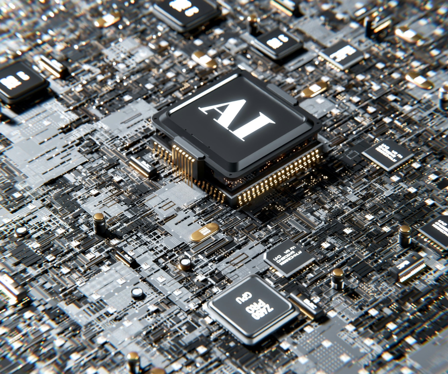 Close-up of an AI processor on a circuit board